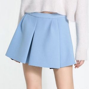 Zara Baby Blue Pleated Mini Skirt